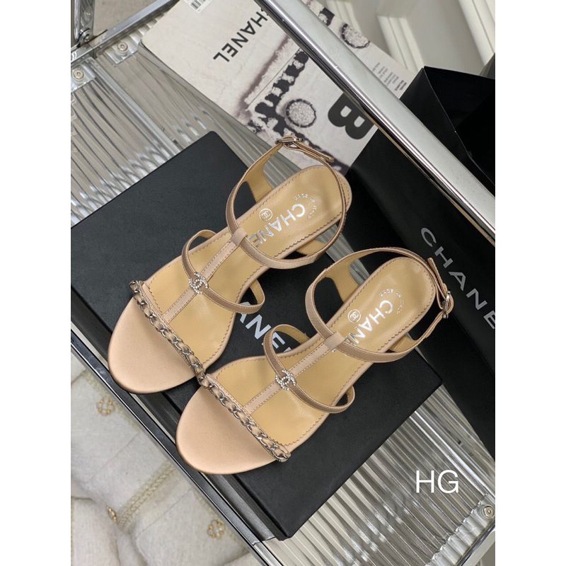 Sandal Cao cấp full box túi bil,Quai mảnh ôm chân tôn dáng siêu sang với xích làm điểm nhấn