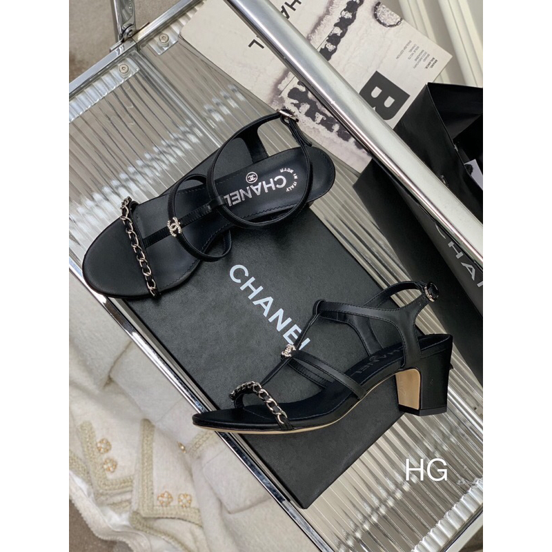 Sandal Cao cấp full box túi bil,Quai mảnh ôm chân tôn dáng siêu sang với xích làm điểm nhấn