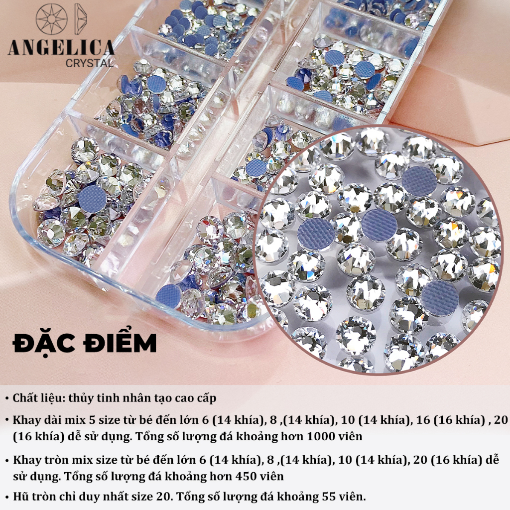 Khay đá chân lưới nail 16 khía đủ màu đính trang trí móng ANGELICA ANG