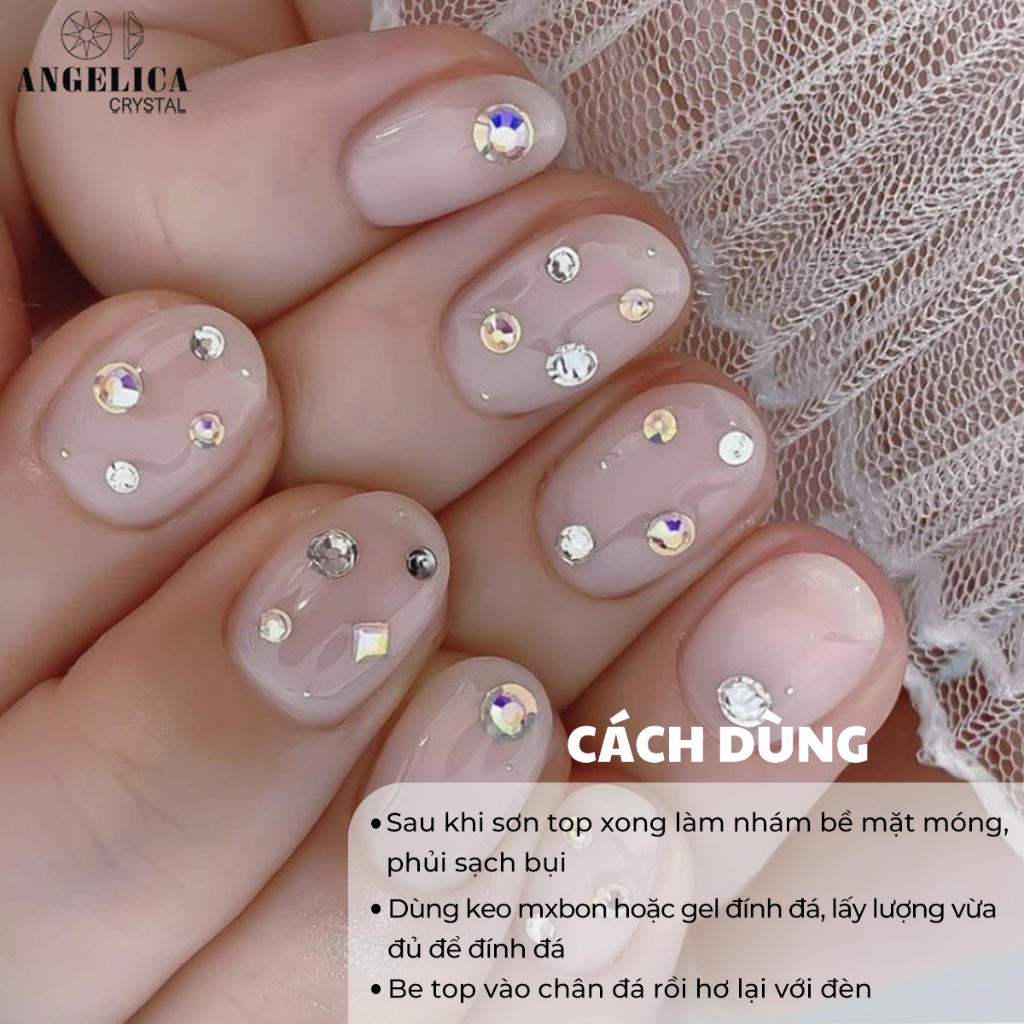 Đá nail chân lưới 12 khía màu trắng crystal trang trí móng ANGELICA 601 KANG