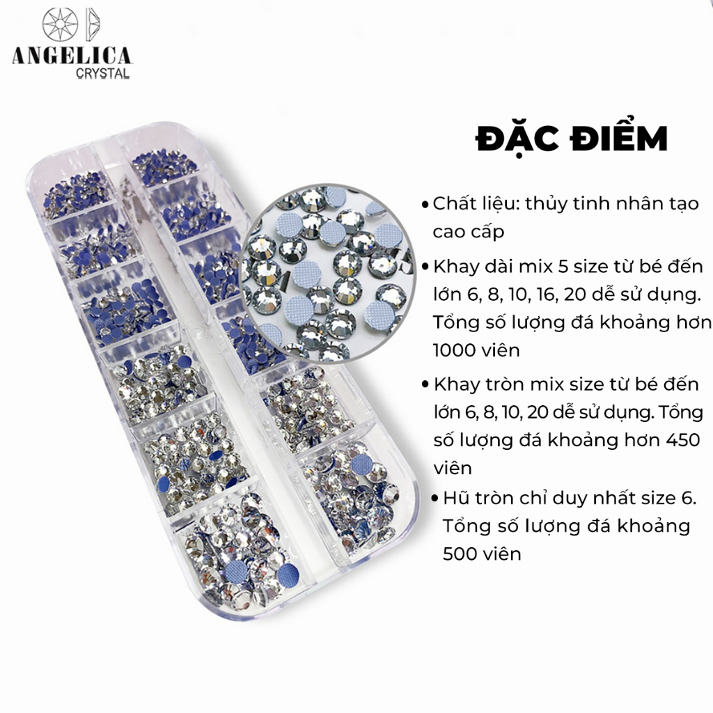 Đá nail chân lưới 12 khía màu trắng crystal trang trí móng ANGELICA 601 KANG