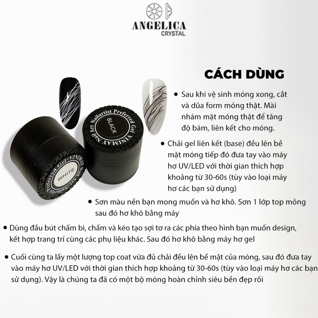 Gel Nhện Vini Nail Siêu Dai Lẻ hũ Trắng Đen Trang Trí Móng ANGELICA GNVT GNVD 30g