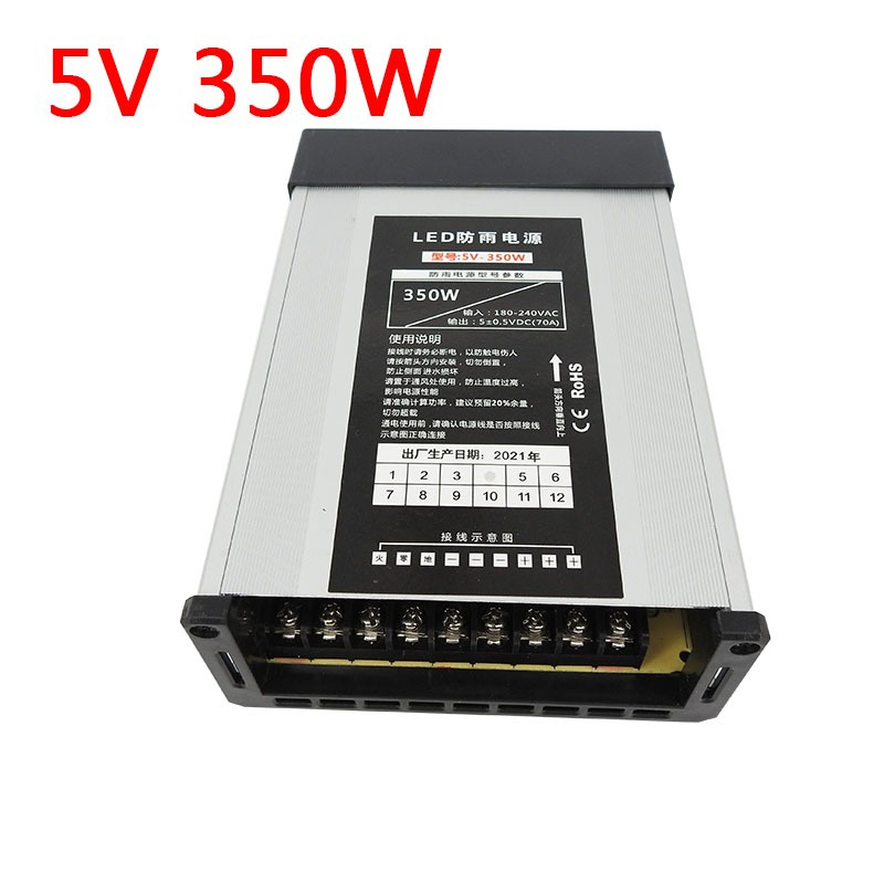 Bộ nguồn vỏ nhôm chống nước 5V 70A công suất 350W cung cấp nguồn cho biển quảng cáo LED, Led dán 5V,