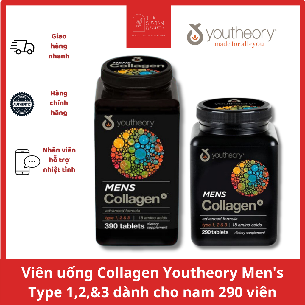 Viên uống Collagen Youtheory For Men Type 1,2,&3 dành cho nam 290 / 390 viên