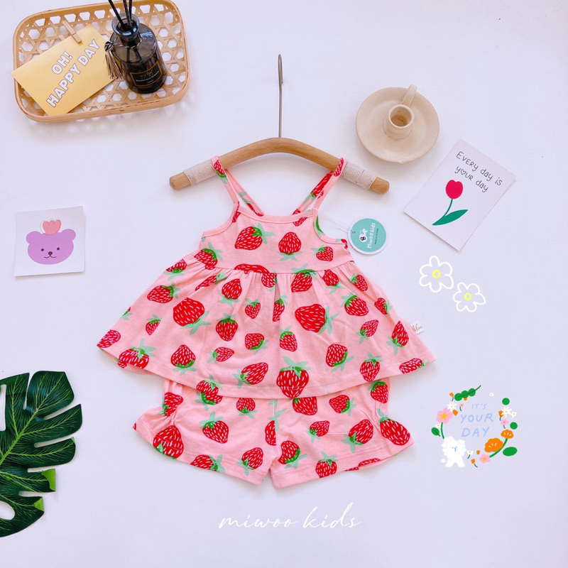Đồ bộ 2 dây mặc nhà mát mẻ cho bé gái 7-17kg