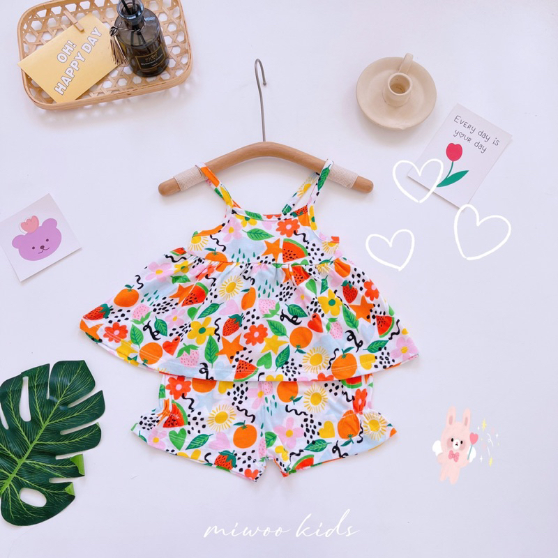 Đồ bộ 2 dây mặc nhà mát mẻ cho bé gái 7-17kg