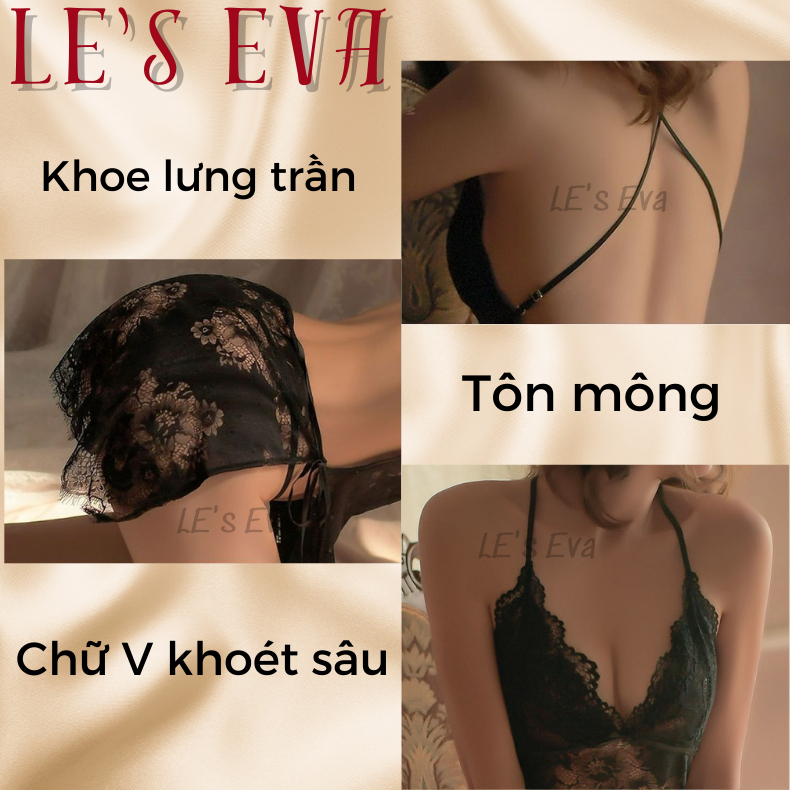 Váy ngủ ren hở lưng xẻ tà dây rút siêu quyến rũ sexy gợi cảm tặng chip lọt khe 5313 - LESEVA STORE | BigBuy360 - bigbuy360.vn