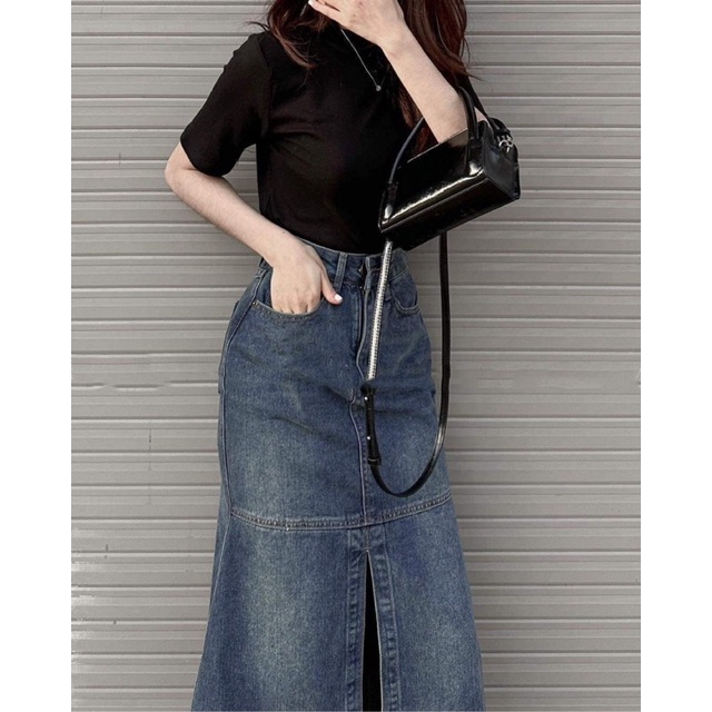 Chân váy jean dài cạp cao , váy jean dáng dài đuôi cá thanh lịch( có bigsize) chất siêu đẹp | BigBuy360 - bigbuy360.vn