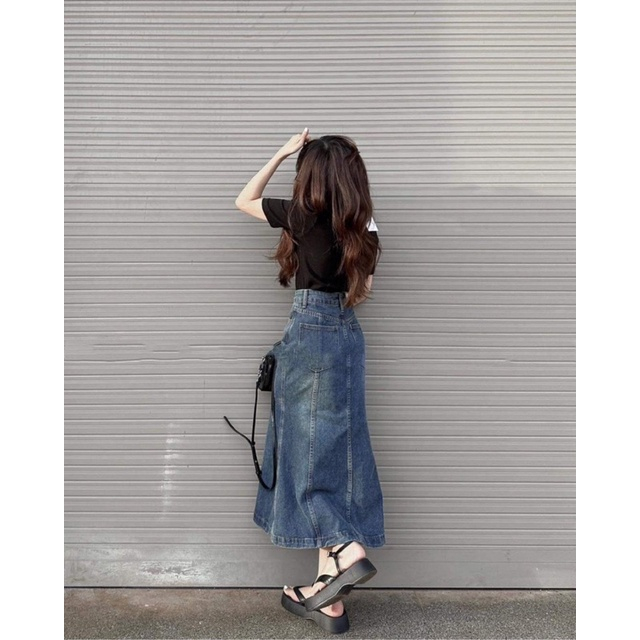 Chân váy jean dài cạp cao , váy jean dáng dài đuôi cá thanh lịch( có bigsize) chất siêu đẹp | BigBuy360 - bigbuy360.vn