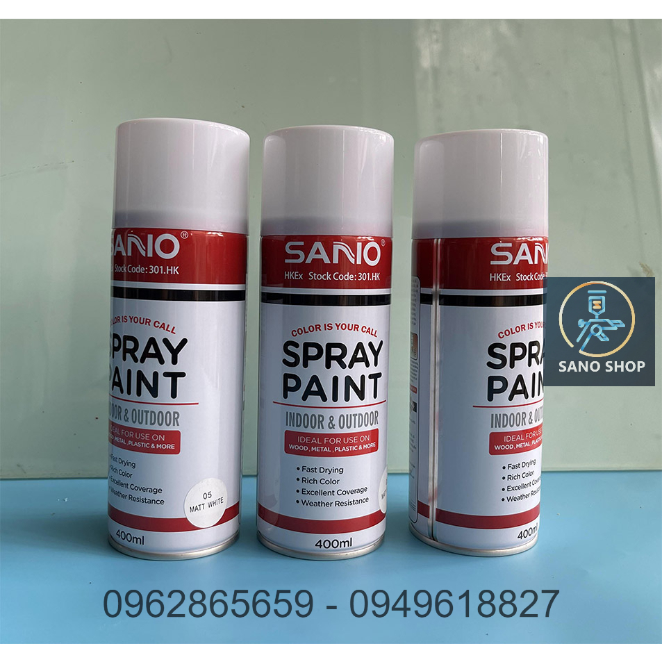 Sơn xịt trắng mờ điều hòa, xe đạp, máy giặt, tủ lạnh đồ sắt nhựa các loại Sano shop