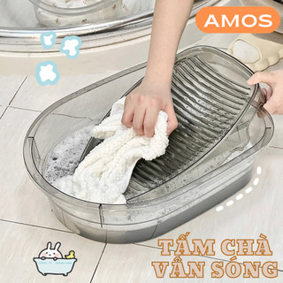  Chậu giặt đồ trong suốt AMOS kèm tấm chà quần áo thông minh chất liệu nhựa PET chịu lực tốt siêu bền 
