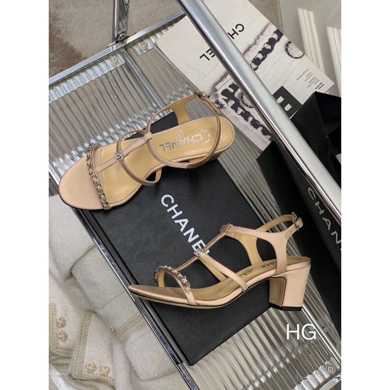 Sandal Cao cấp full box túi bil,Quai mảnh ôm chân tôn dáng siêu sang với xích làm điểm nhấn
