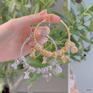 PTNACC Vòng tay pandora phối charm hình kim cương cao cấp, vòng pan nữ xi bạch kim sang trọng