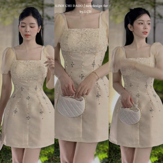 VÁY XÒE TAY LƯỚI PHỐI THÂN ĐÍNH HẠT SÁNG 090823
