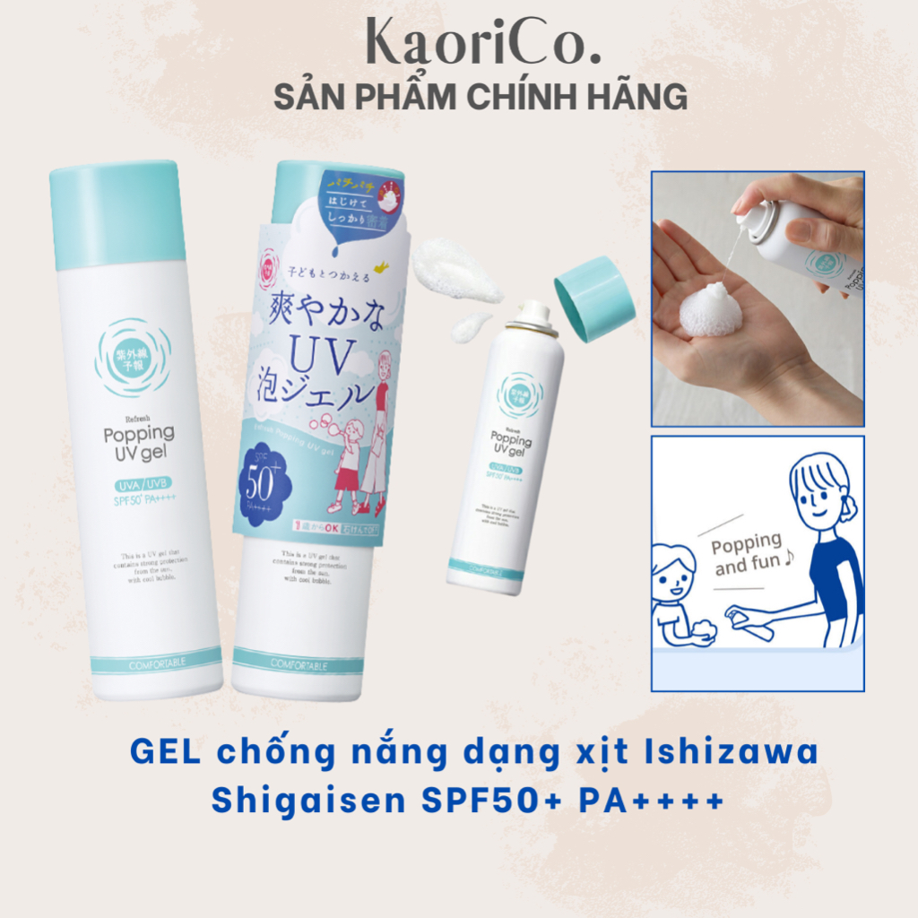 Gel xịt chống nắng Ishizawa Shigaisen Yohou Nhật Bản Popping UV Gel SPF50+ PA++++