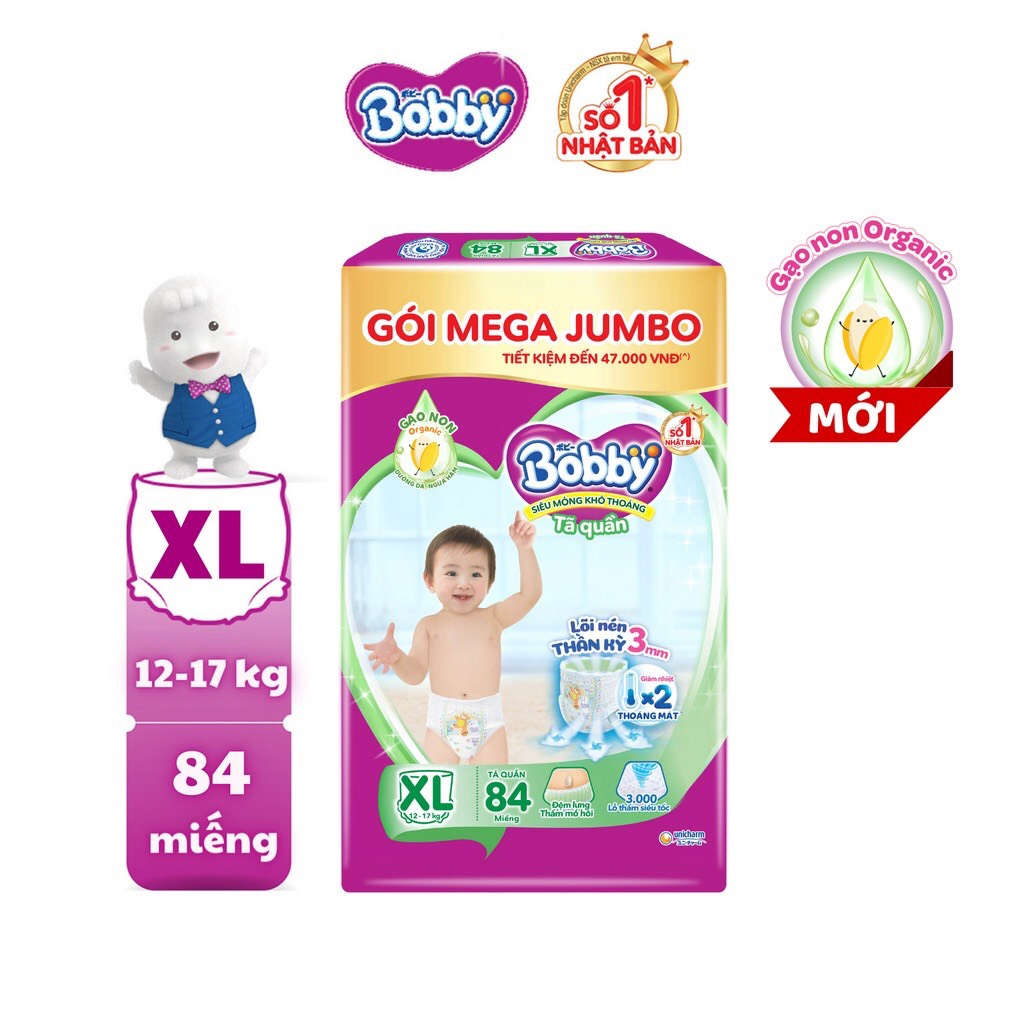 Tã/bỉm quần Bobby 3mm Mega Jumbo