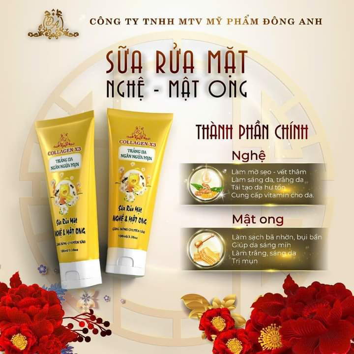 Sữa Rửa Mặt Nghệ Mật Ong Collagen X3 Đông Anh 100ml [Hàng Công Ty] Ngừa Mụn - Se Khít Lỗ Chân Lông - Sạch Da | BigBuy360 - bigbuy360.vn