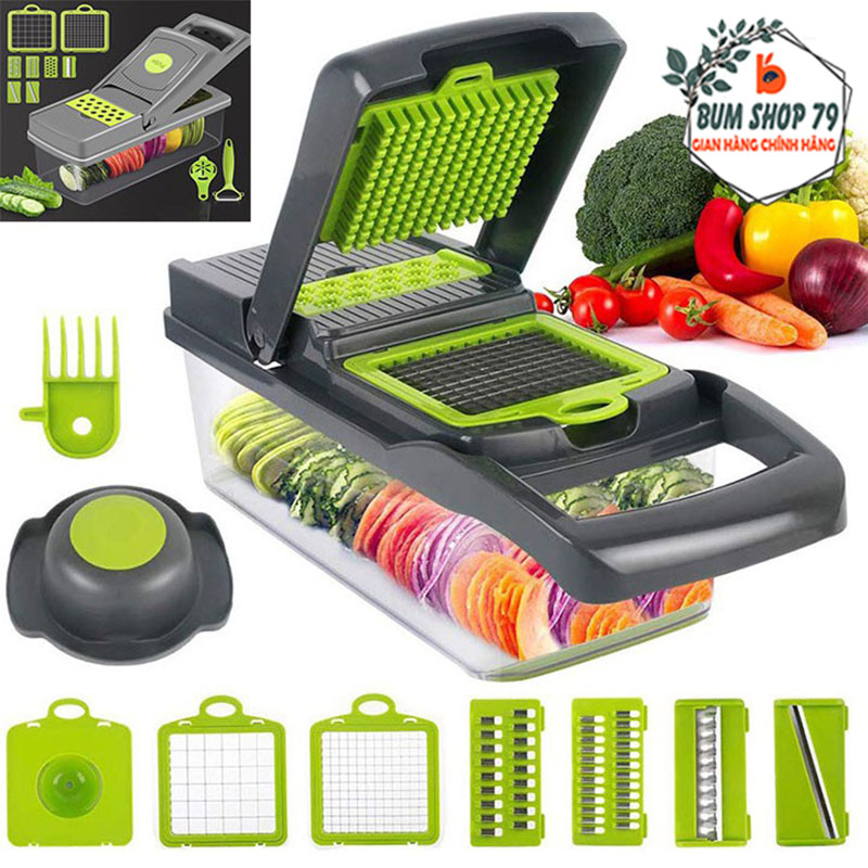Bộ nạo rau củ quả đa năng 16in1 cực kì tiện dụng, Dụng cụ thái rau củ đa năng lưỡi dao innox không gỉ an toàn sức khỏe