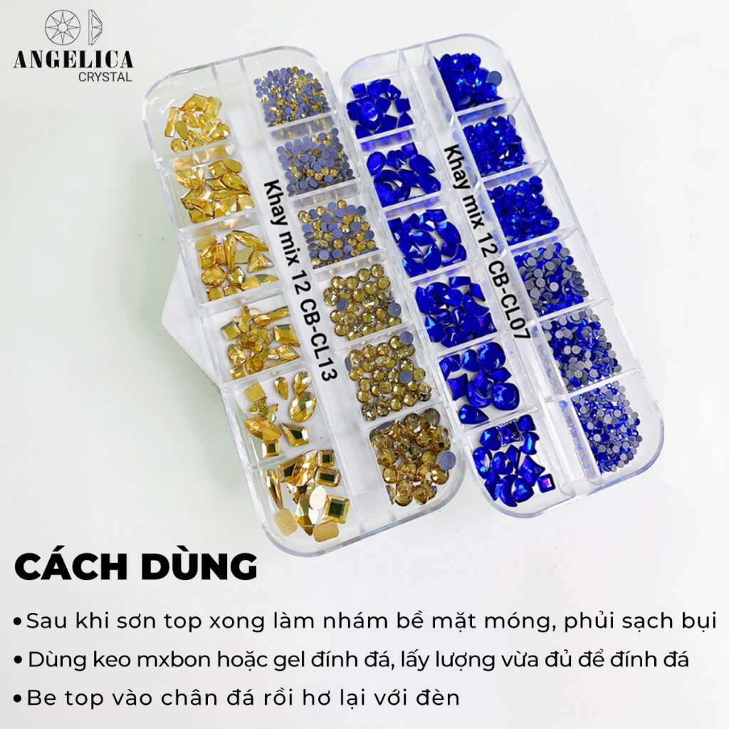 Khay 520v Đá Chân Lưới Mix Đá Chân Bằng Đính Nail Trắng Trang Trí Móng ANGELICA CBCL