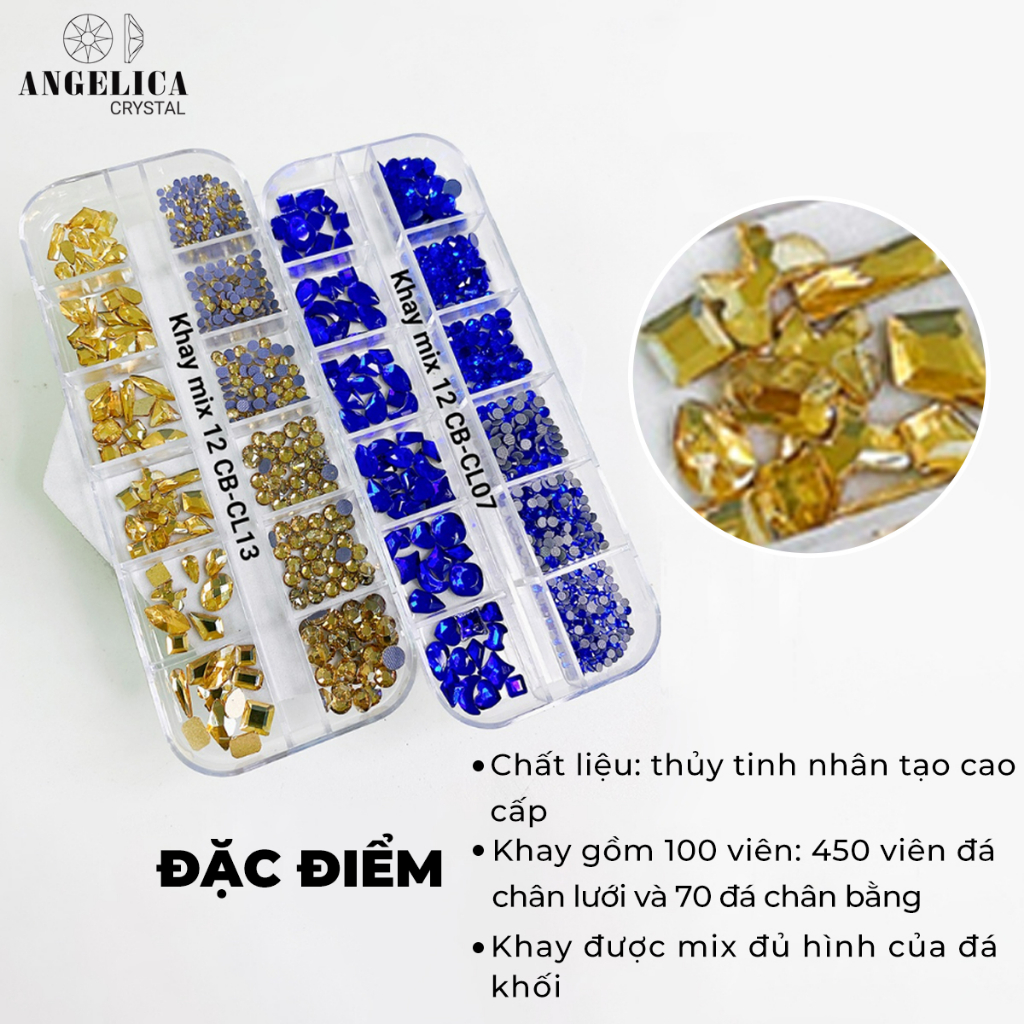 Khay 520v Đá Chân Lưới Mix Đá Chân Bằng Đính Nail Trắng Trang Trí Móng ANGELICA CBCL