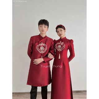 Cặp áo dài dâu rể đỏ đô