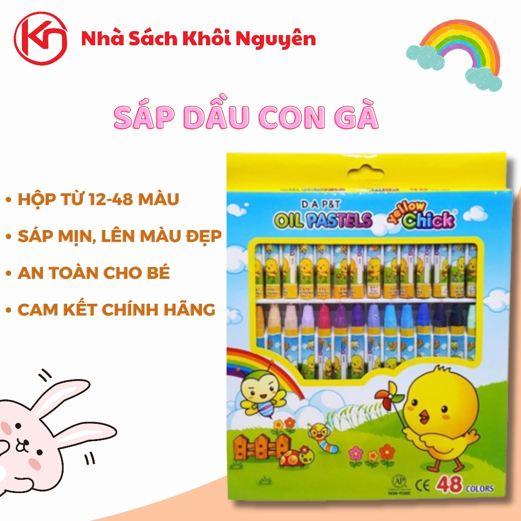 Bộ Bút Sáp Dầu Con Gà Hộp Giấy D-A P&T Mềm Mịn Màu Đậm Tươi Sáng Sắc Nét Không Mùi Khó Chịu An Toàn Cho Bé