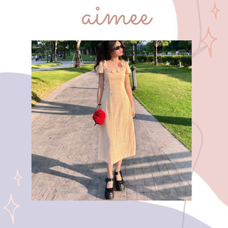 JAMI DRESS - Đầm caro cổ vuông - AIMEE