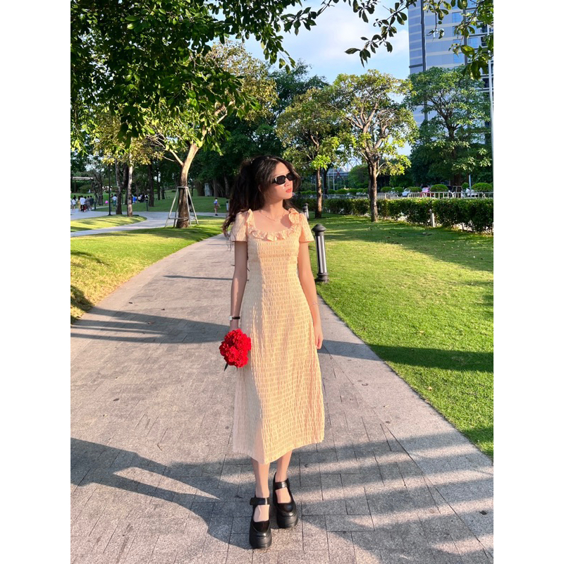 JAMI DRESS - Đầm caro cổ vuông - AIMEE
