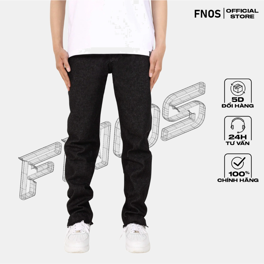 Quần Jeans Dáng Xuông FNOS Streetwear RELAXED JEANS WITH SPLIT HEMS Màu Đen Vintage RL3 - Local Brand Chính Hãng