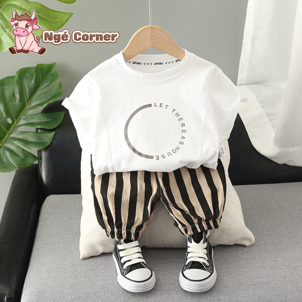 Bộ Áo Thun Ngắn Tay Quần Thô Đũi Kẻ Sọc Cho Bé - Thời Trang Trẻ Em Năng Động