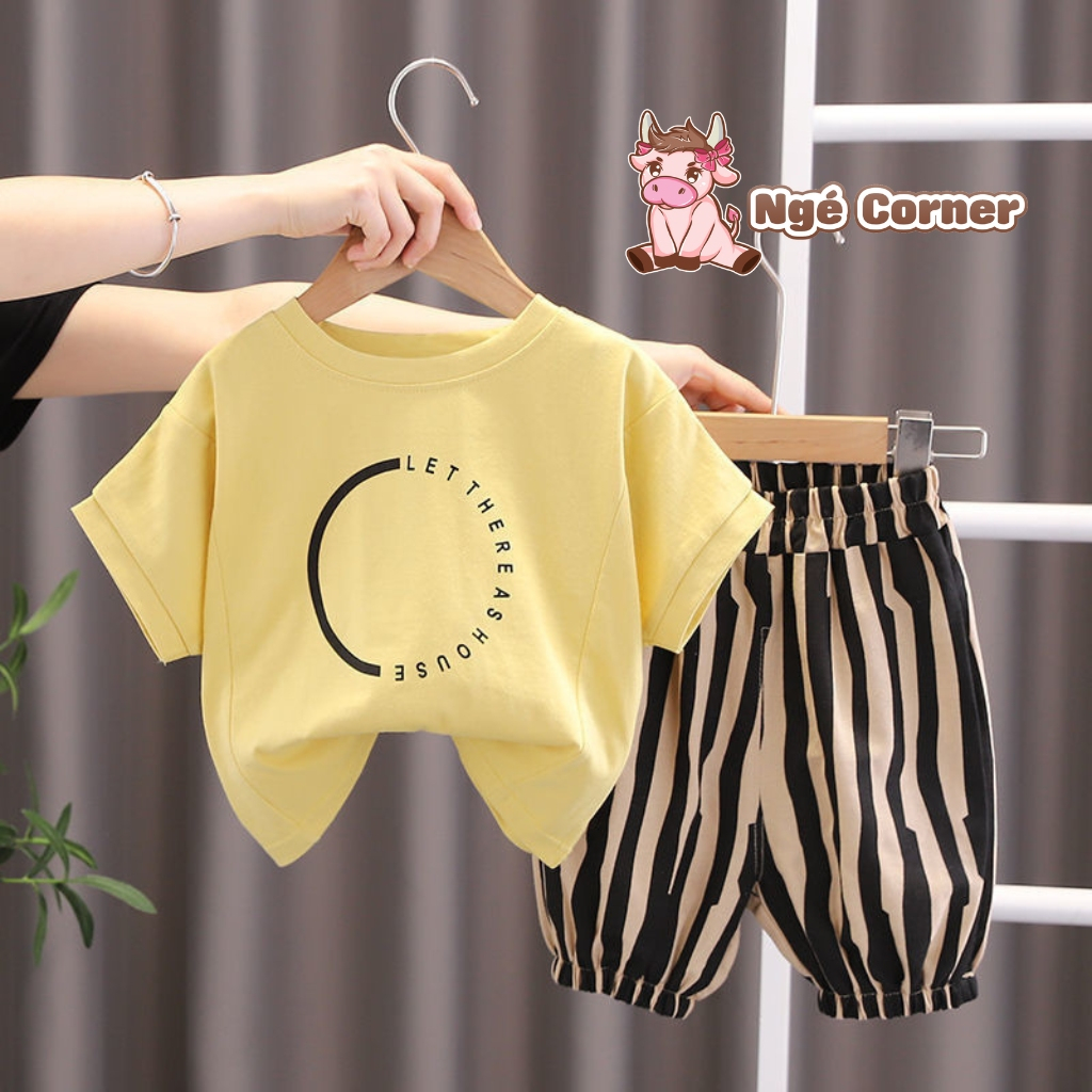Bộ Áo Thun Ngắn Tay Quần Thô Đũi Kẻ Sọc Cho Bé - Thời Trang Trẻ Em Năng Động