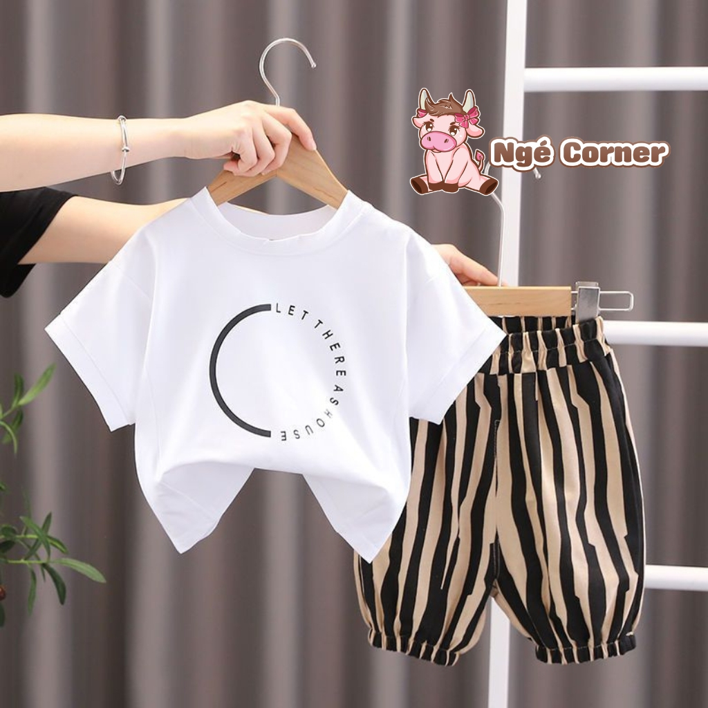Bộ Áo Thun Ngắn Tay Quần Thô Đũi Kẻ Sọc Cho Bé - Thời Trang Trẻ Em Năng Động