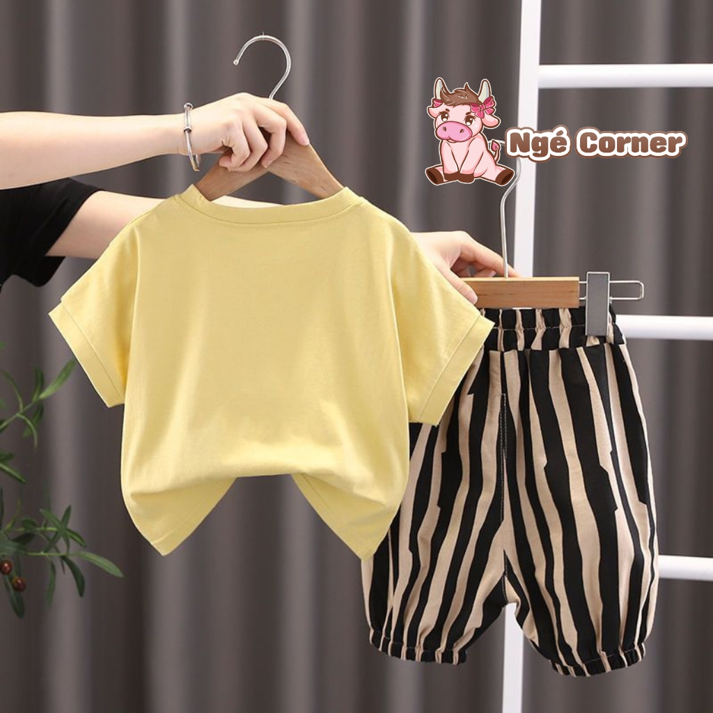 Bộ Áo Thun Ngắn Tay Quần Thô Đũi Kẻ Sọc Cho Bé - Thời Trang Trẻ Em Năng Động