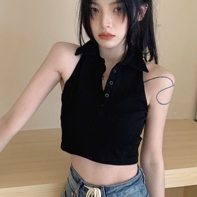 Áo Croptop Ba Lỗ Nữ MIMILA Áo Hở Lưng Cổ Bẻ Sát Nách Cài Cúc Sexy | BigBuy360 - bigbuy360.vn