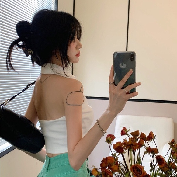 Áo Croptop Ba Lỗ Nữ MIMILA Áo Hở Lưng Cổ Bẻ Sát Nách Cài Cúc Sexy | BigBuy360 - bigbuy360.vn