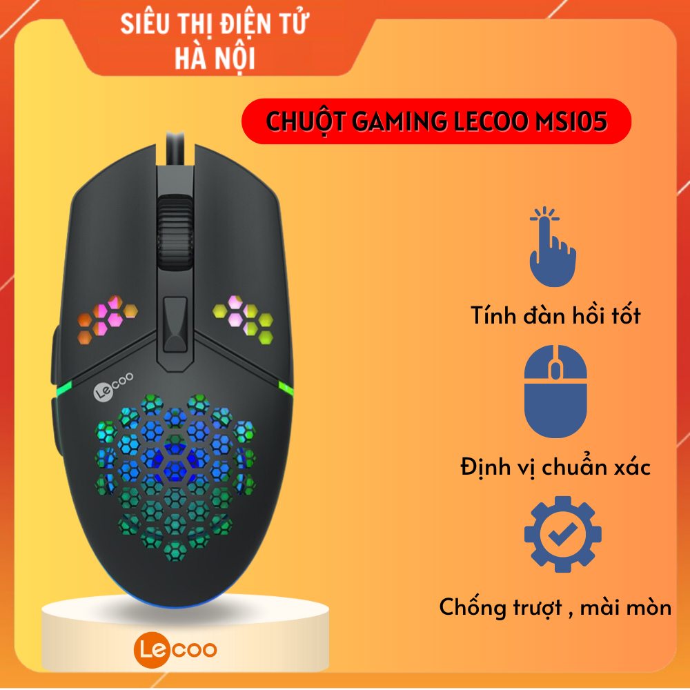 Chuột Gaming Có Dây Lecoo MS105 - Siêu Nhẹ , Led RGB - Hàng Chính Hãng ( Bảo Hành 2 Năm )