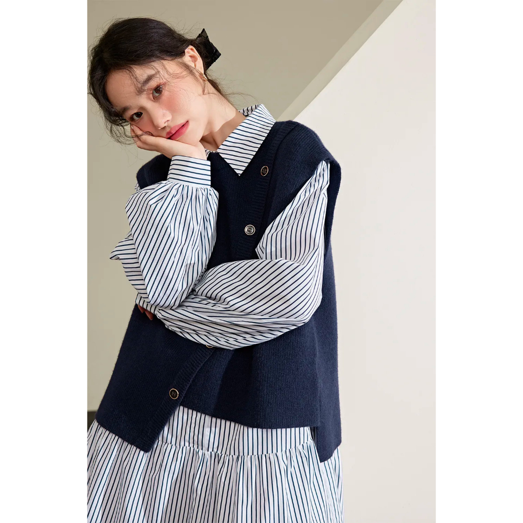 Set váy sơ mi kẻ sọc hàng xuất Kuose