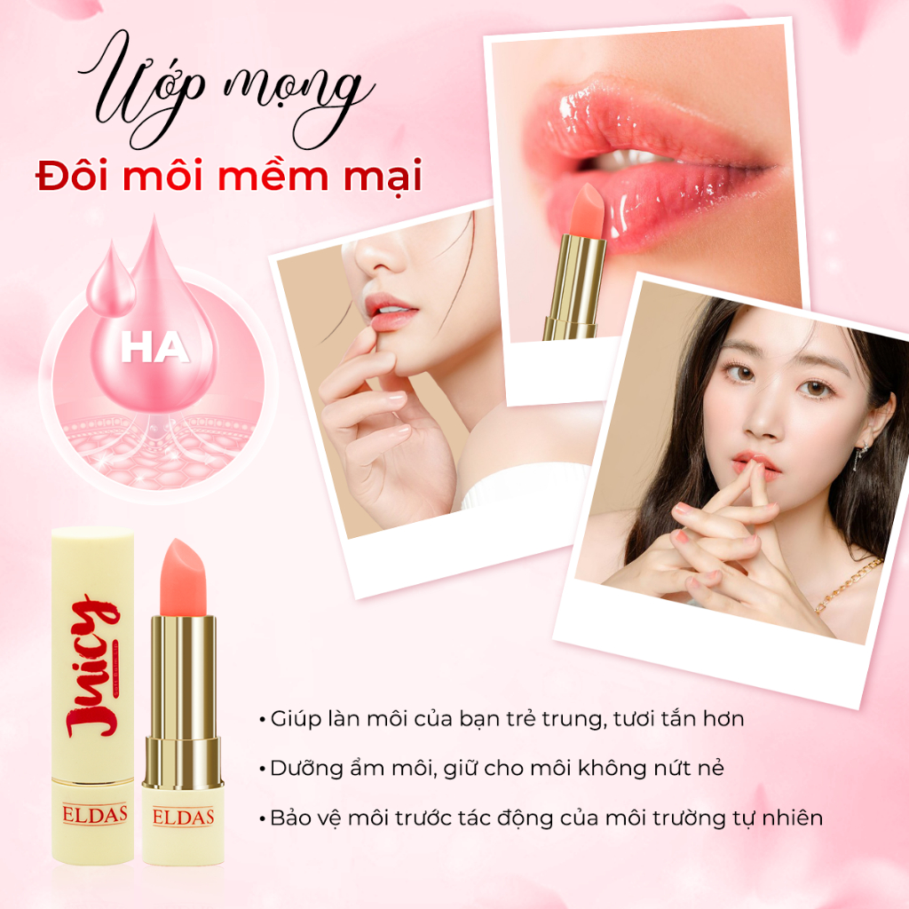 Son Dưỡng Môi Eldas Juicy, Có Màu, Dưỡng Ẩm, Mềm Mịn, Căng Mọng 5 gram/thỏi