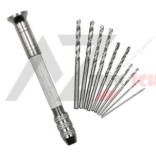 Dụng cụ khoan tay và bộ mũi khoan mini, Mũi khoan cầm tay mini kèm 10 mũi khoan xoắn bằng nhôm chuyên dụng