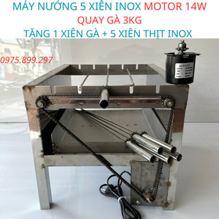 Lò nướng gà vịt - bếp nướng thịt chả nướng than hoa mô tơ tự động 5 xiên inox