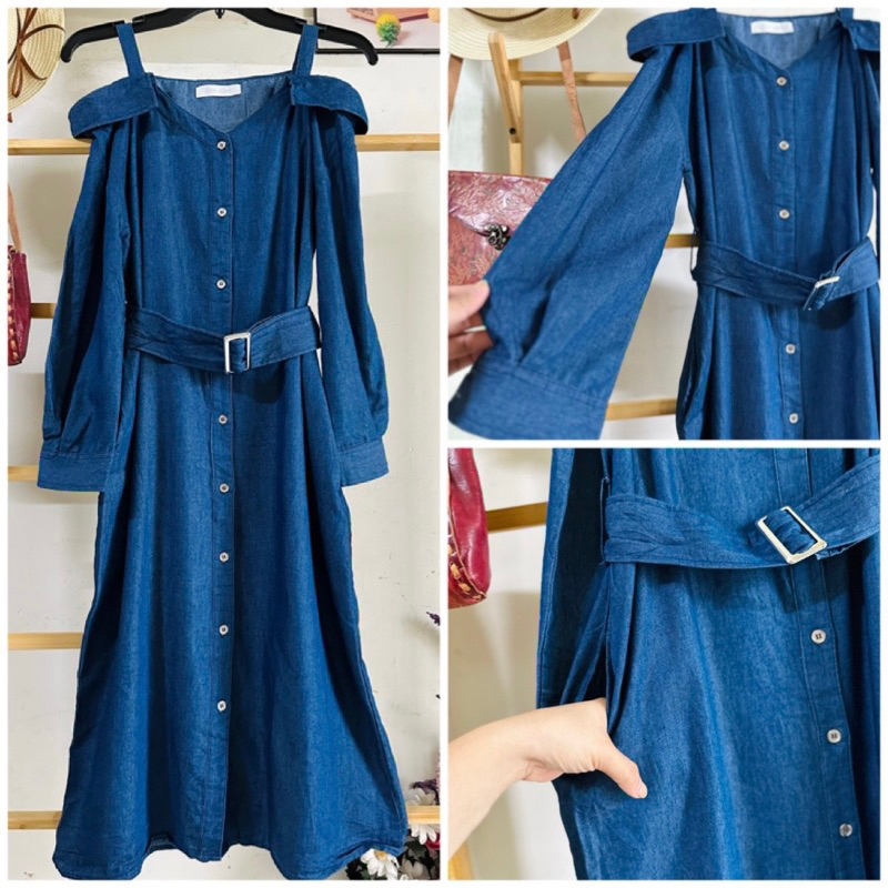 Đầm dây trễ vai denim