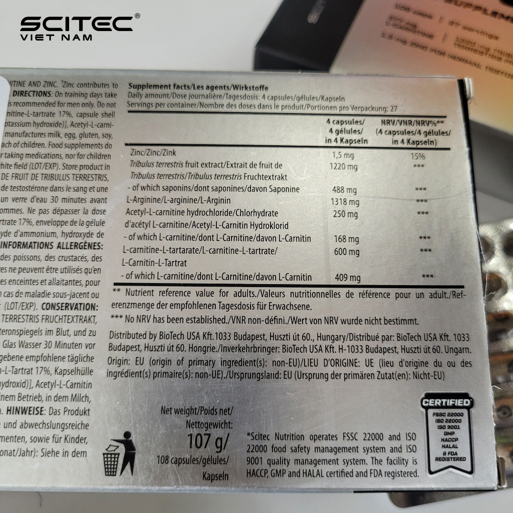 T-360 Tăng Hormone Nam Testosterone, Tăng Sinh Lý Và Khả Năng Tập Trung, Sức Mạnh Tập Luyện- Chính Hãng SCITEC VIỆT NAM