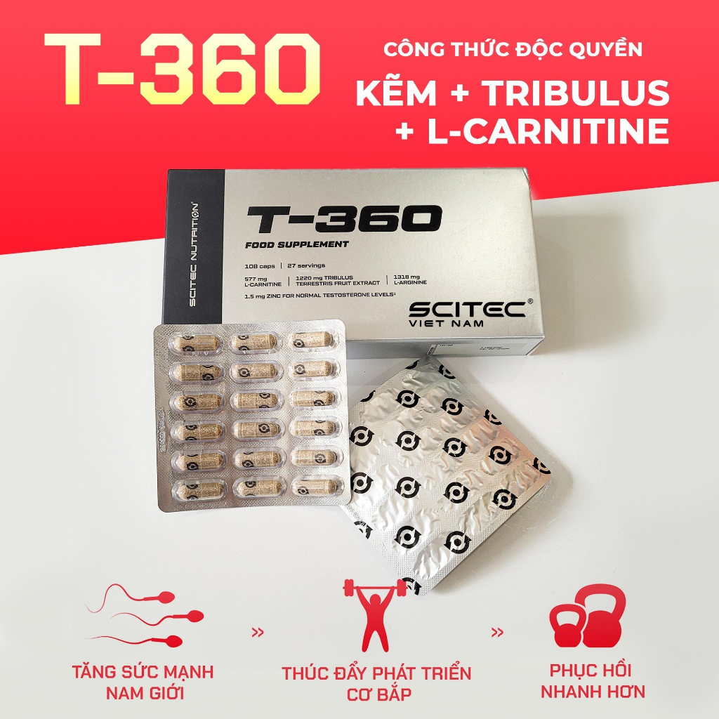 T-360 Tăng Hormone Nam Testosterone, Tăng Sinh Lý Và Khả Năng Tập Trung, Sức Mạnh Tập Luyện- Chính Hãng SCITEC VIỆT NAM