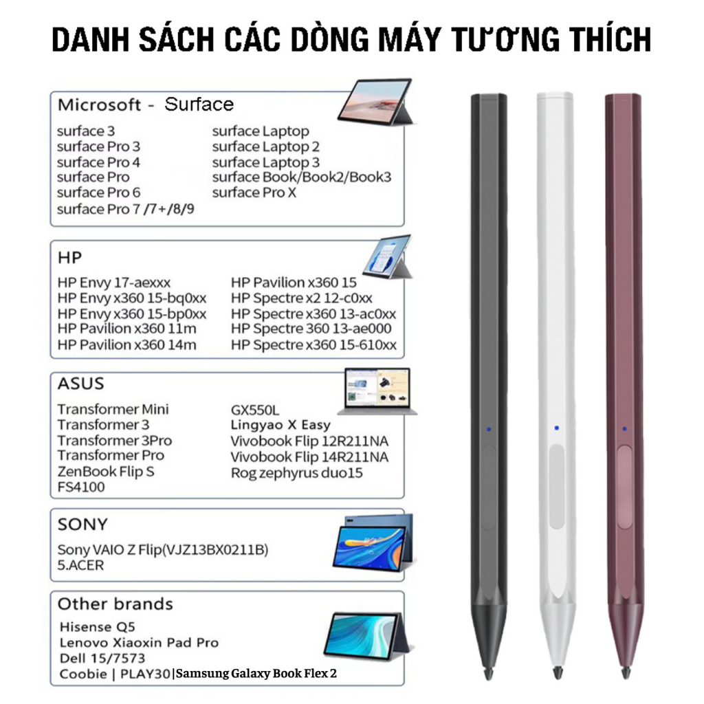 Bút cảm ứng dành cho Laptop, Surface, Asus, SONY, HP - Hỗ trợ cảm ứng lực 4096 điểm, chống chạm nhầm trên màn hình