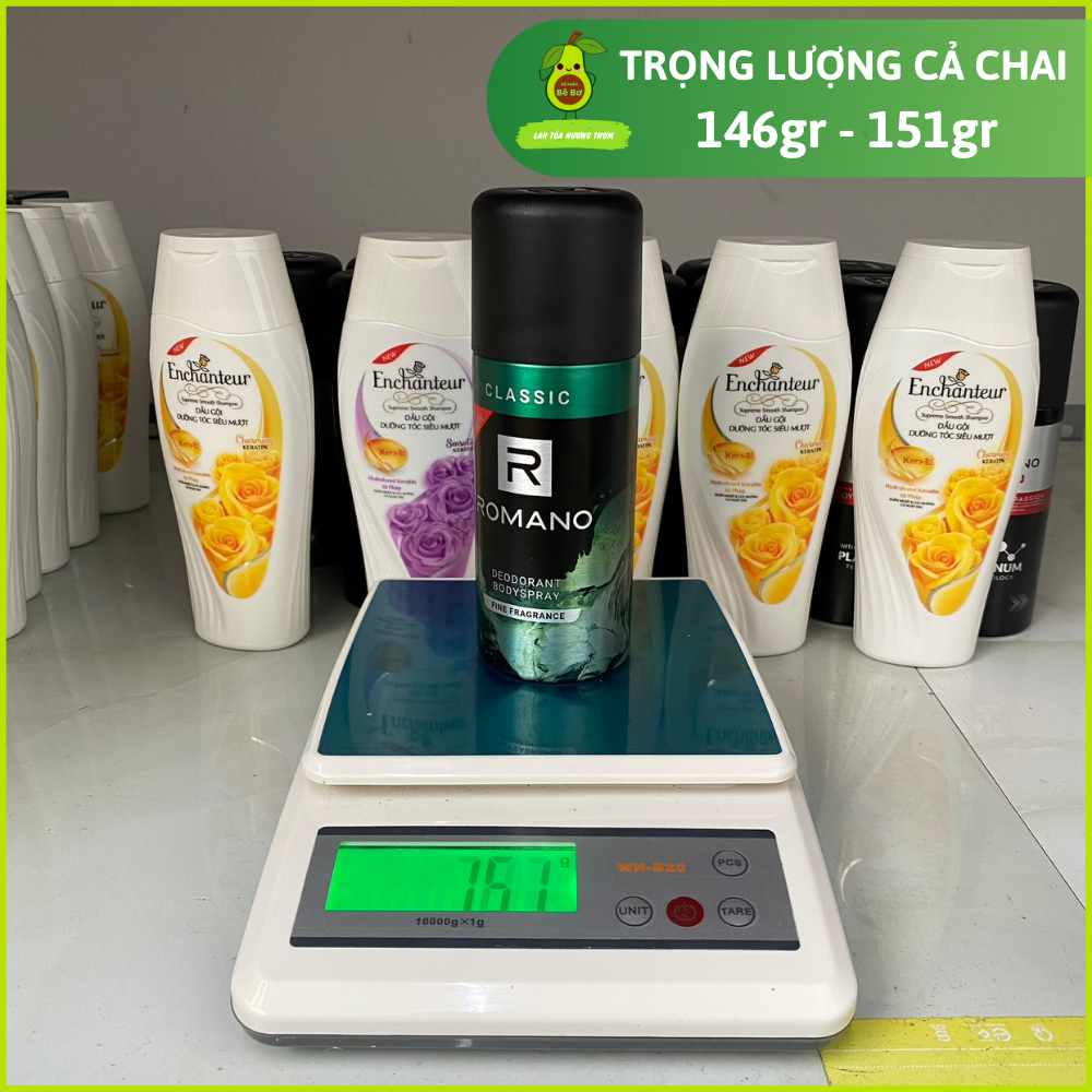 Xịt khử mùi Romano 195ml - Xịt ngăn mùi toàn thân nam hương nước hoa kháng khuẩn ngăn đổ mồ hôi mạnh mẽ nam tính