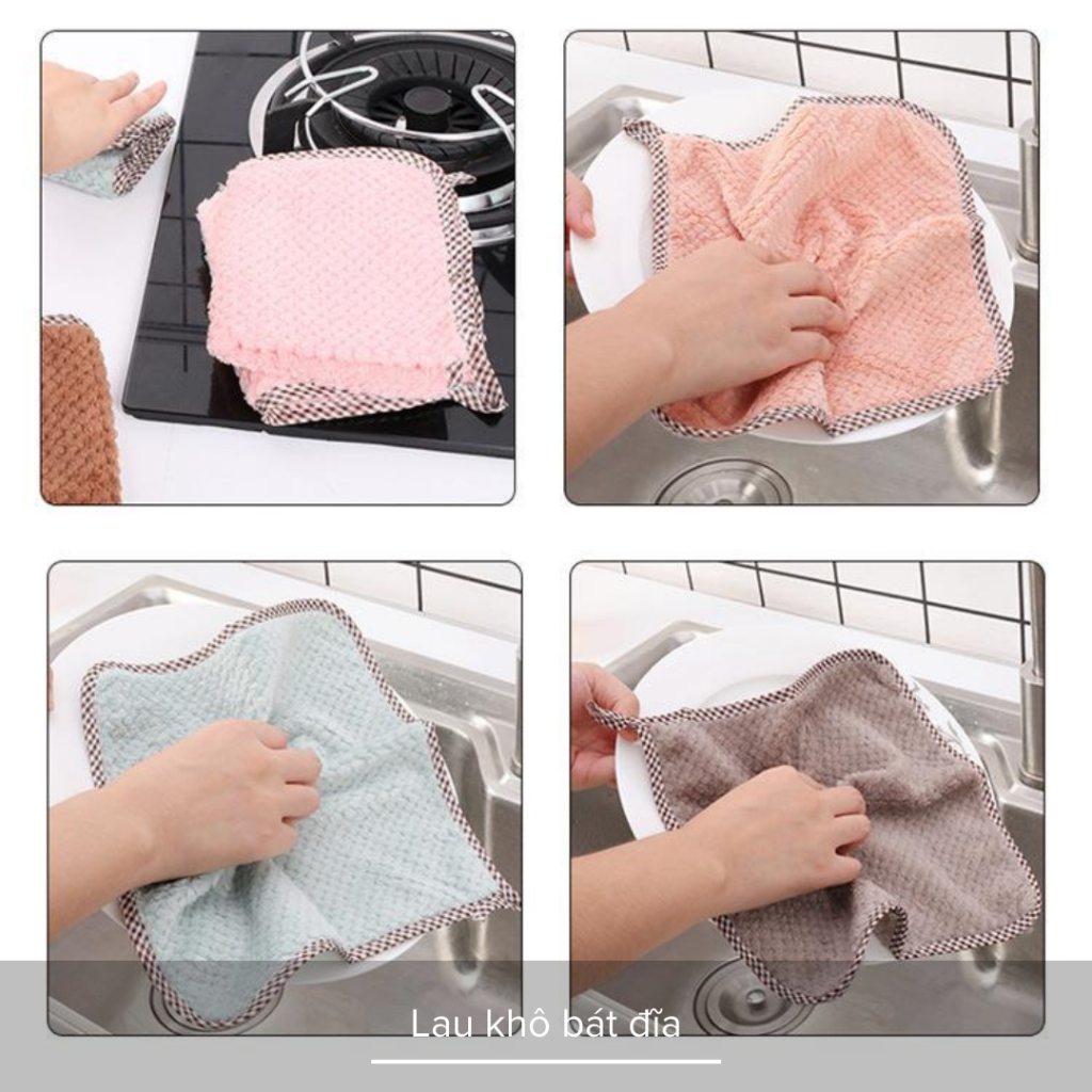 Khăn Lau Tay Nhà Bếp Bằng Vải Bông Siêu Thấm Hút, Khăn Lau Khô Bát Đĩa, Có Quai Treo Móc Tiện Lợi