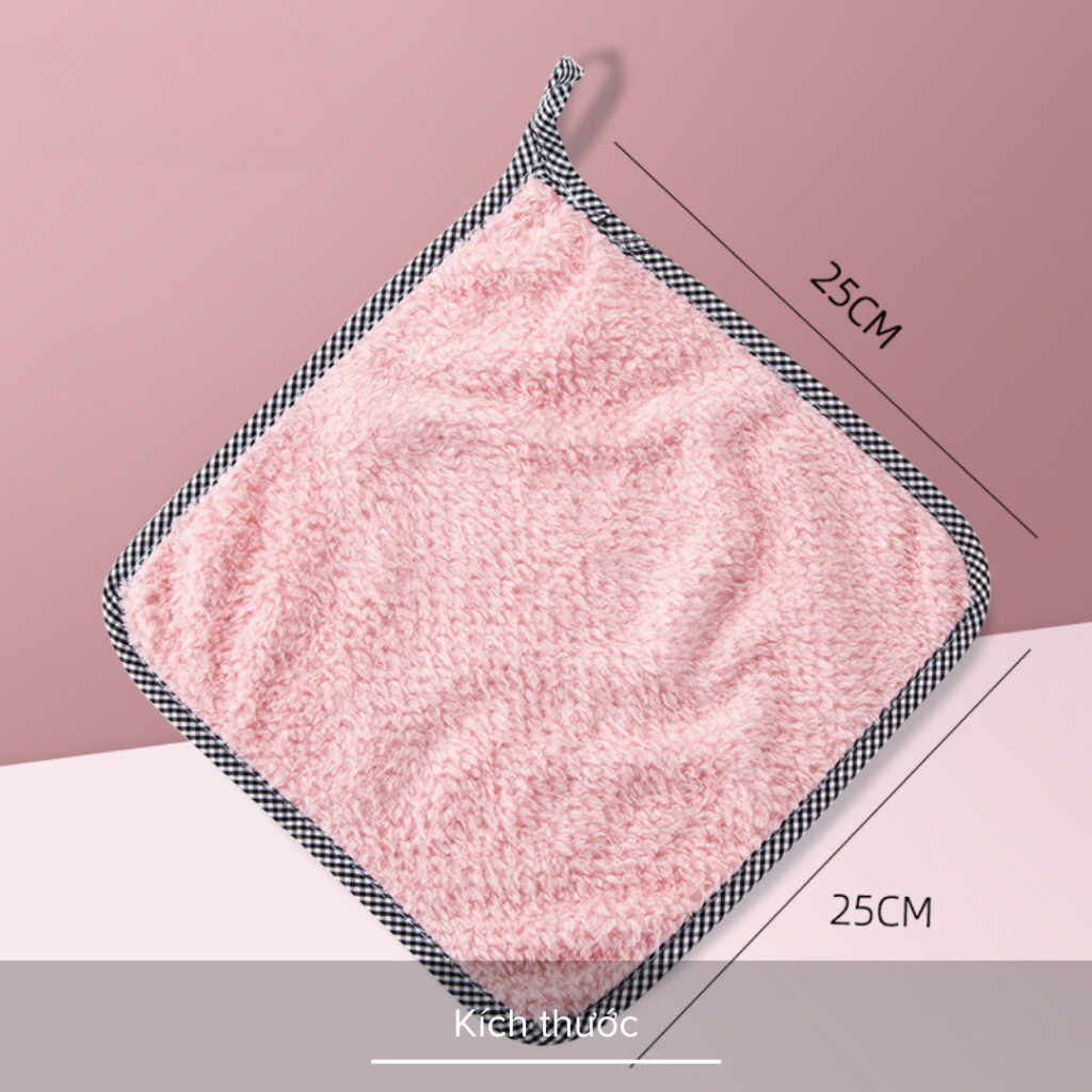 Khăn Lau Tay Nhà Bếp Bằng Vải Bông Siêu Thấm Hút, Khăn Lau Khô Bát Đĩa, Có Quai Treo Móc Tiện Lợi