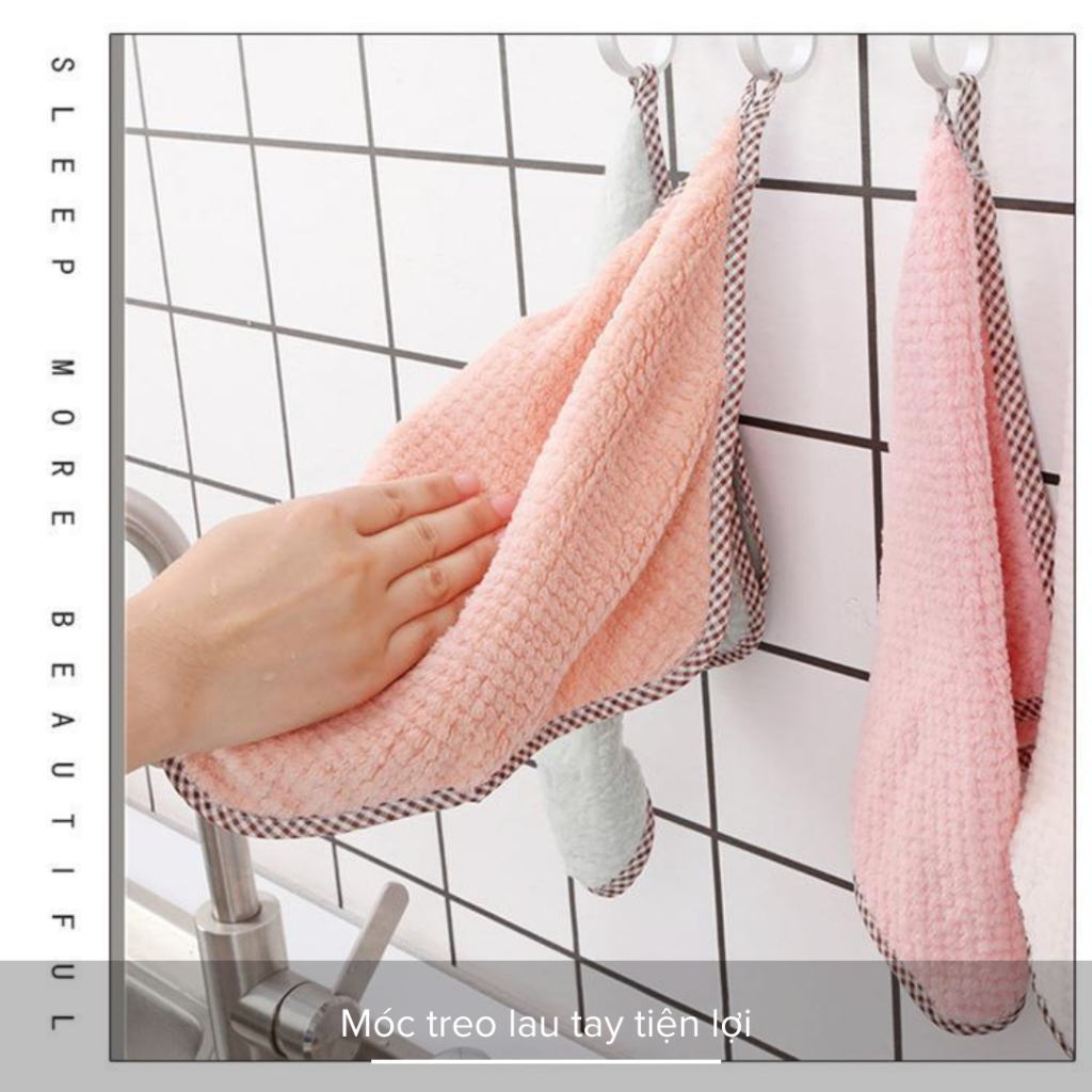 Khăn Lau Tay Nhà Bếp Bằng Vải Bông Siêu Thấm Hút, Khăn Lau Khô Bát Đĩa, Có Quai Treo Móc Tiện Lợi