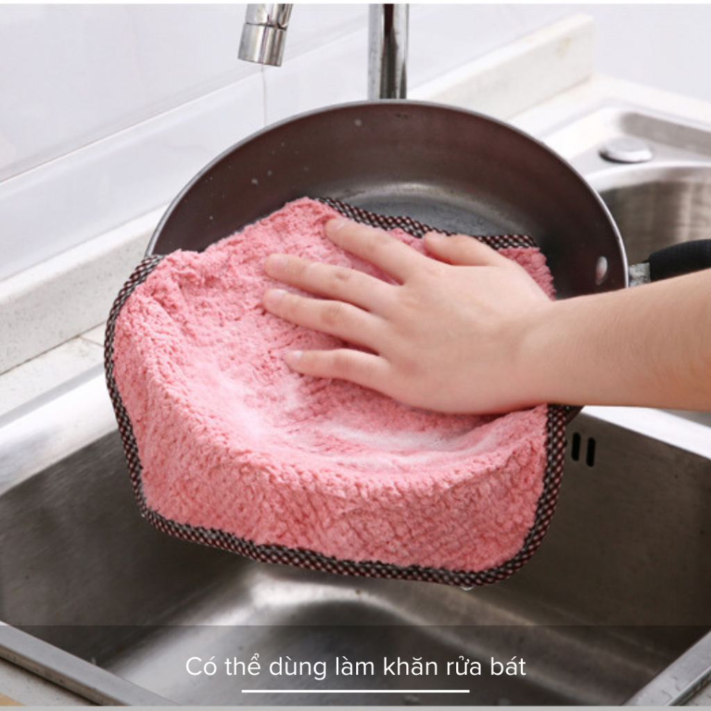 Khăn Lau Tay Nhà Bếp Bằng Vải Bông Siêu Thấm Hút, Khăn Lau Khô Bát Đĩa, Có Quai Treo Móc Tiện Lợi