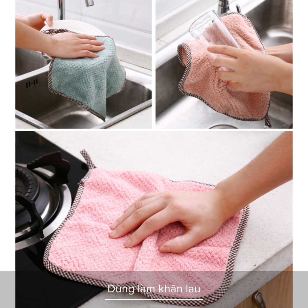 Khăn Lau Tay Nhà Bếp Bằng Vải Bông Siêu Thấm Hút, Khăn Lau Khô Bát Đĩa, Có Quai Treo Móc Tiện Lợi